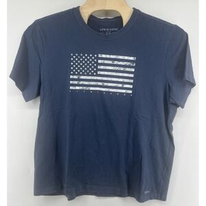 Life Is Good XXL Mens Crusher Tee T Shirt American Flag Blue White Short Sleeved